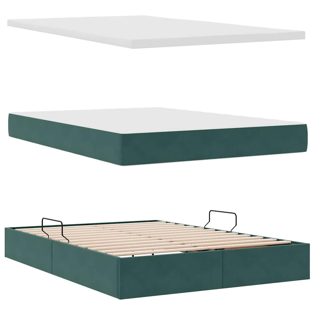 LED krevet za pohranu s madracem Tamnozelena 140 x 200 cm