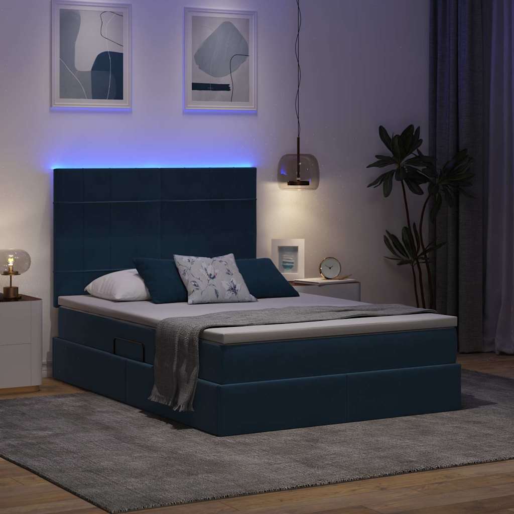 Krevet s prostorom za pohranu s LED-om Tamno plava 140 x 200 cm