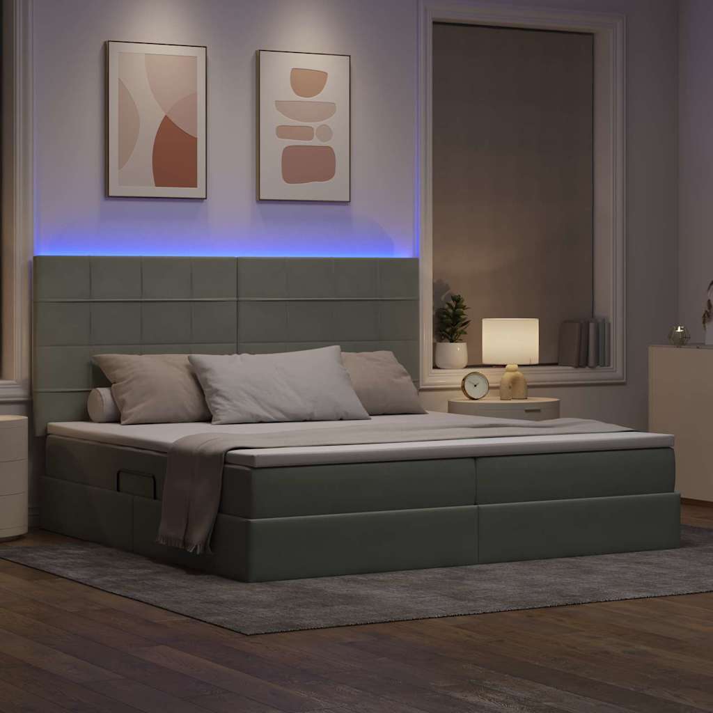 LED krevet za pohranu s madracem Svjetlosiva 200 x 200 cm 204 x 200 x 128 cm