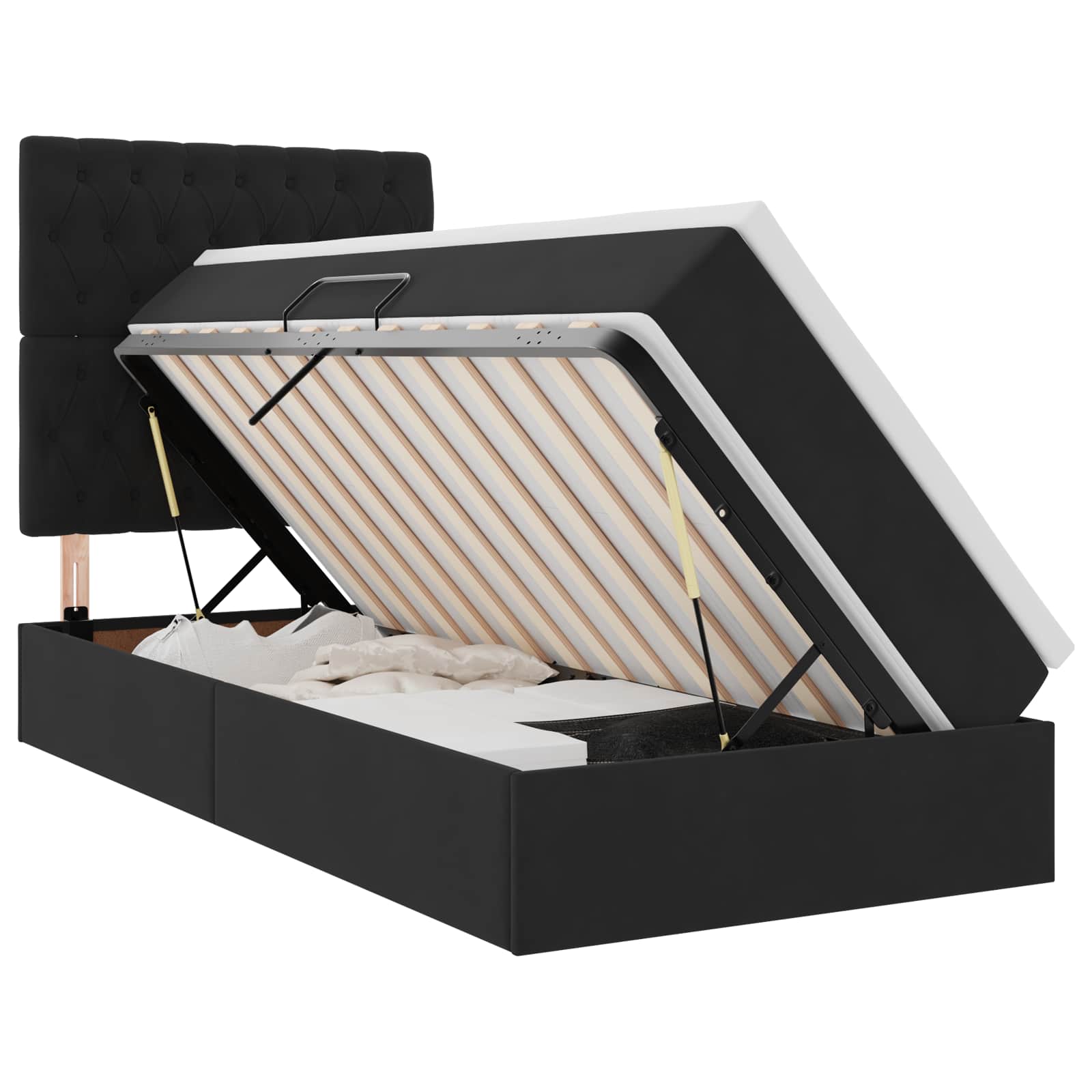 Krevet s prostorom za pohranu s LED-om Crna 90 x 190 cm Baršun