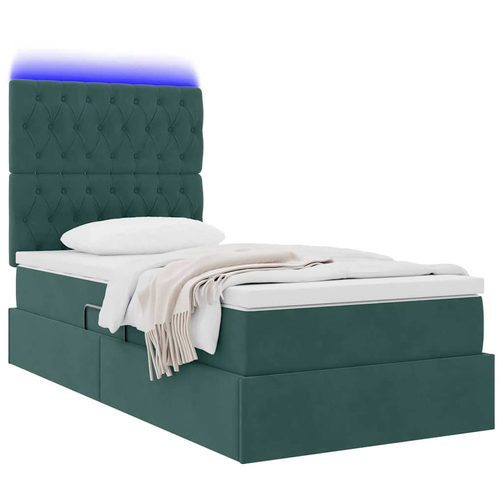 Krevet s prostorom za pohranu s LED-om Tamnozelena 90 x 190 cm