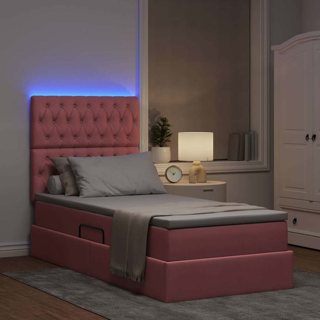 LED krevet za pohranu s madracem Ružičasta 90 x 190 cm Baršun