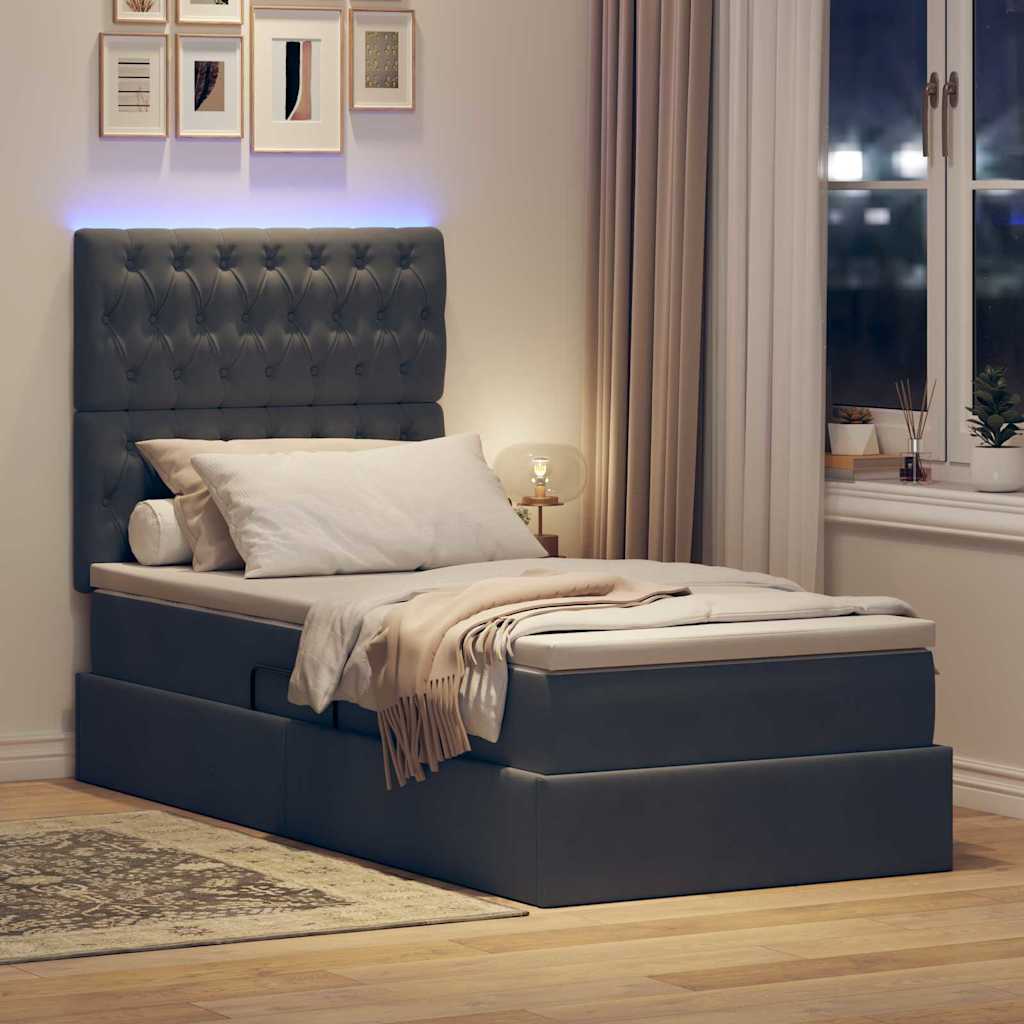 Krevet s prostorom za pohranu s LED-om Tamno siva 90 x 200 cm