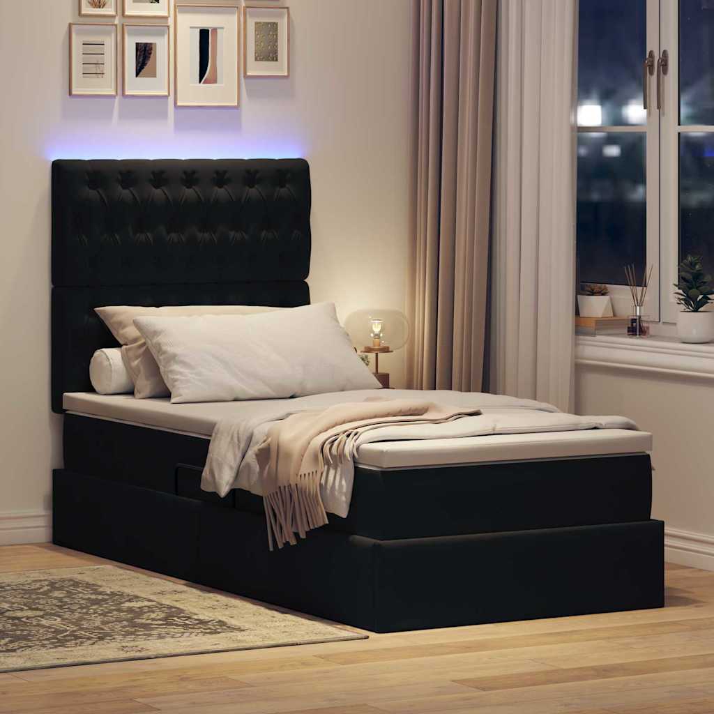 Krevet s prostorom za pohranu s LED-om Crna 100 x 200 cm Baršun