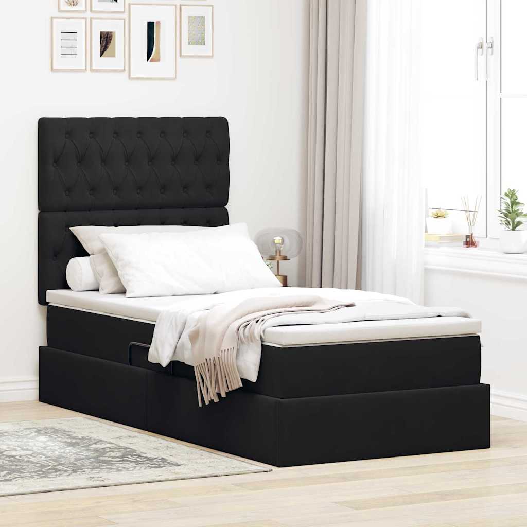 Krevet s prostorom za pohranu s LED-om Crna 100 x 200 cm Baršun