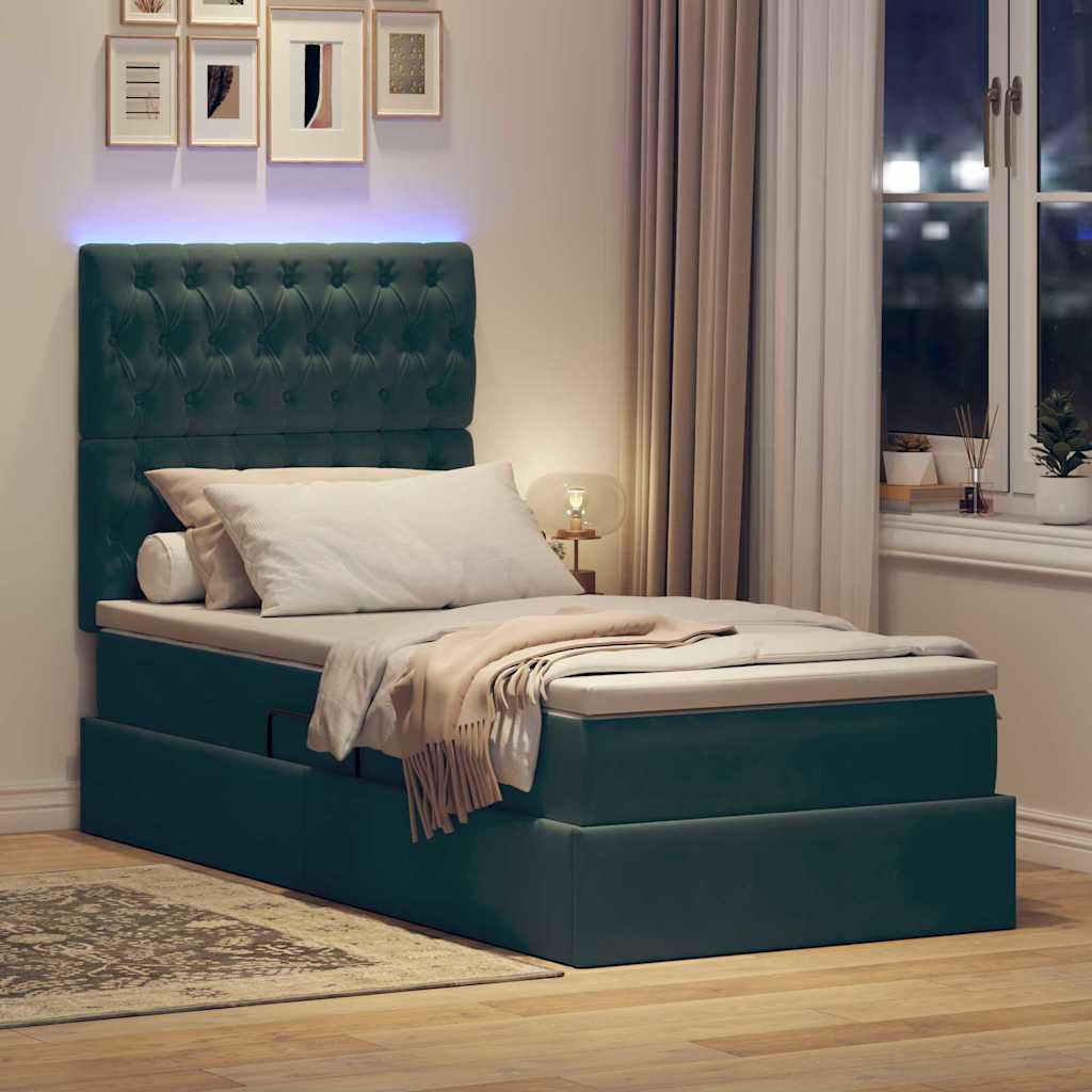 Krevet s prostorom za pohranu s LED-om Tamnozelena 100 x 200 cm