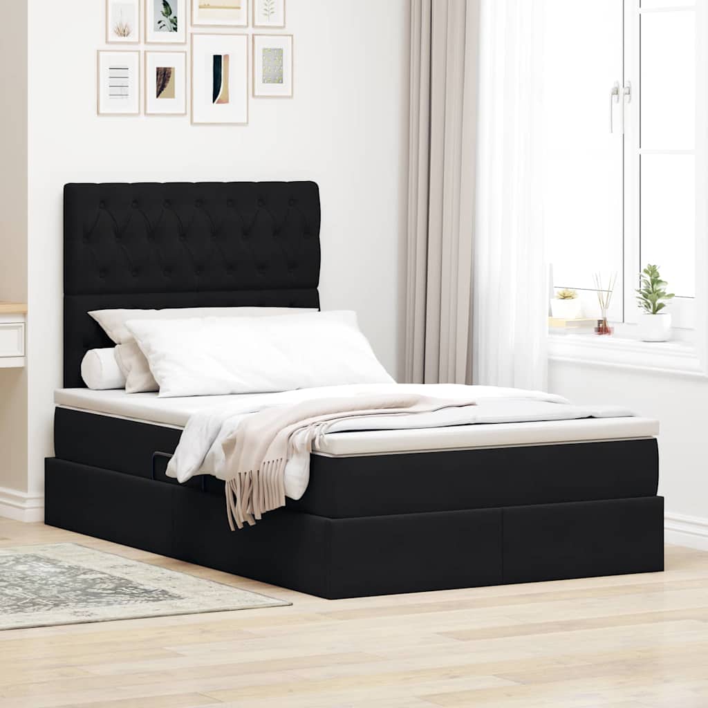 Krevet s prostorom za pohranu s LED-om Crna 120 x 200 cm Baršun