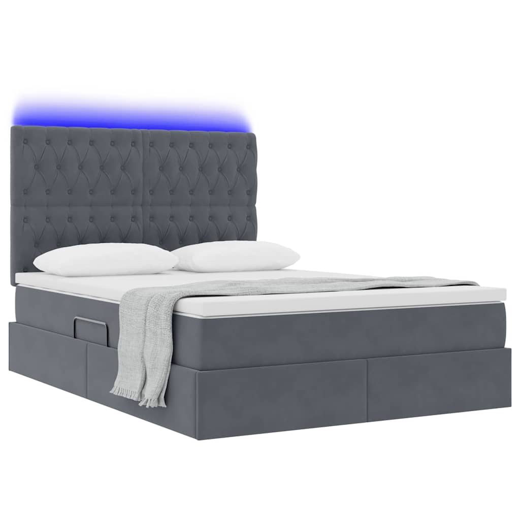 LED krevet za pohranu s madracem Tamnosiva 140 x 190 cm Baršun