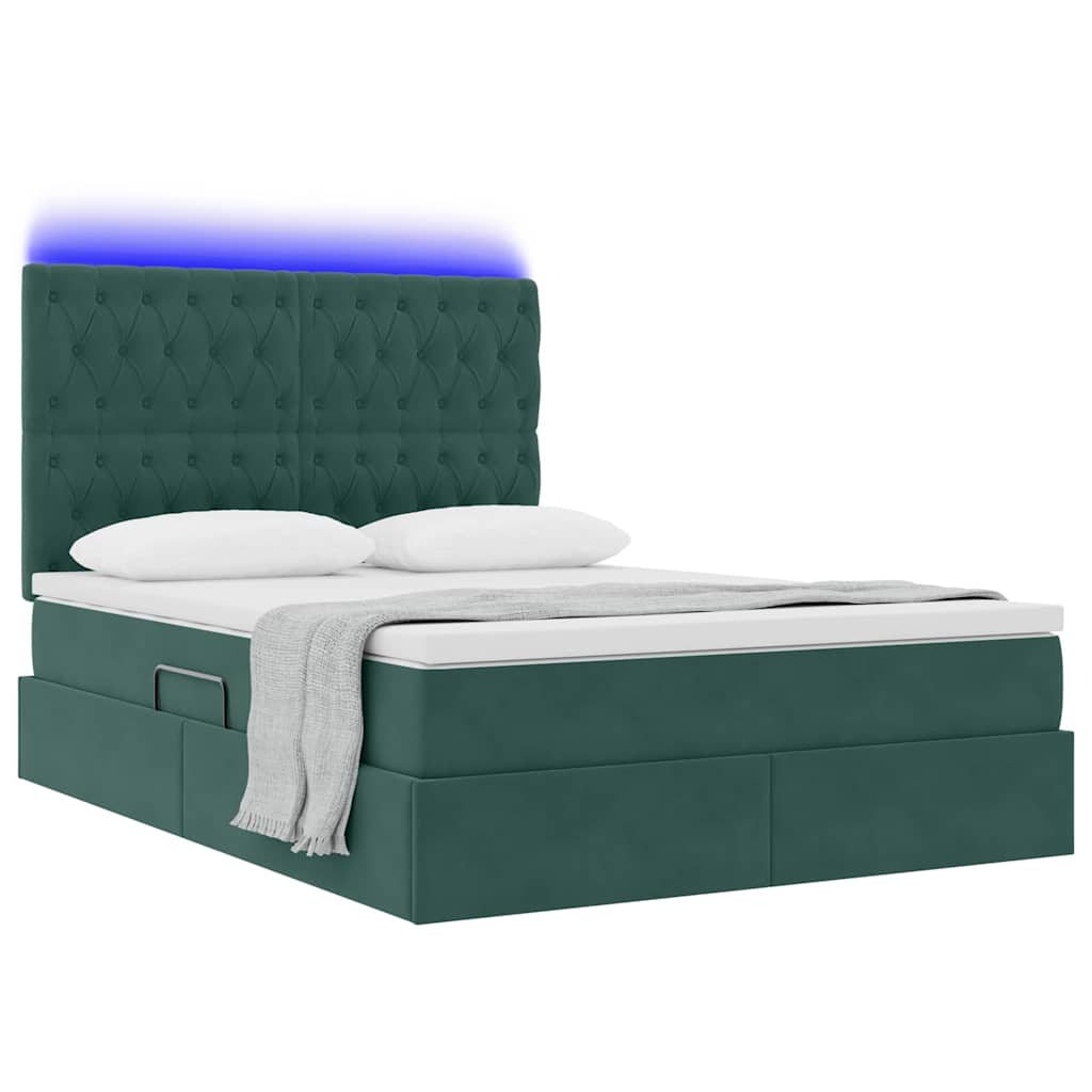 Krevet s prostorom za pohranu s LED-om Tamnozelena 140 x 190 cm