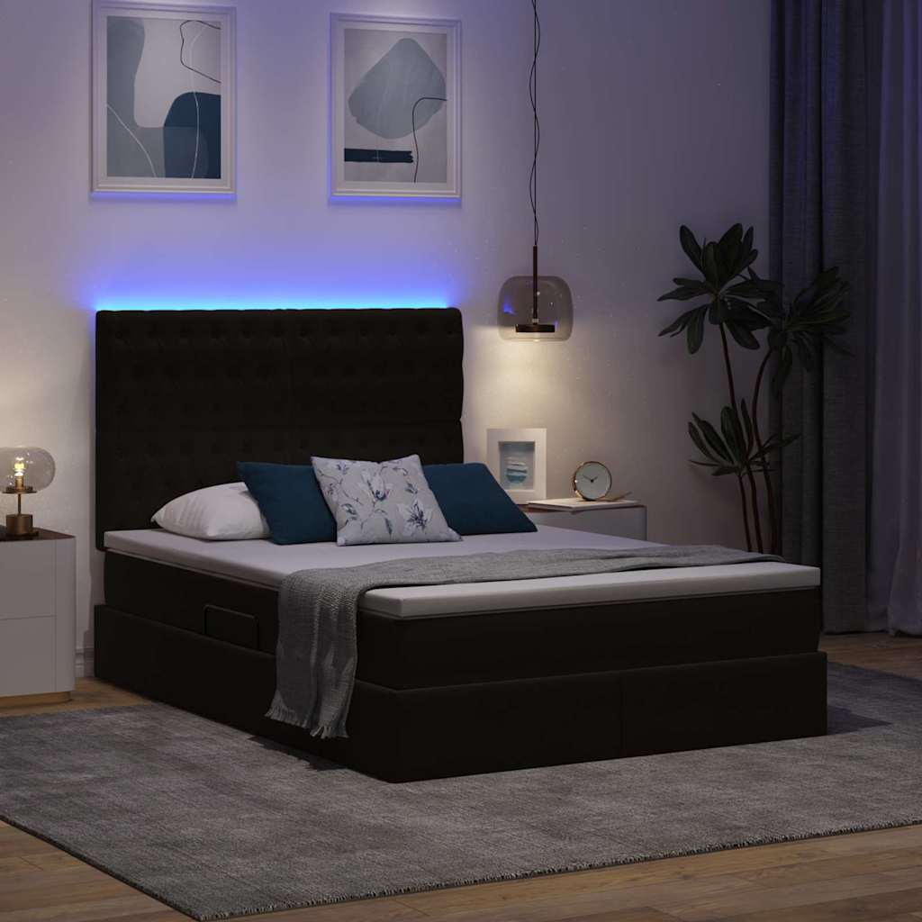 Krevet s prostorom za pohranu s LED-om Crna 140 x 200 cm Baršun