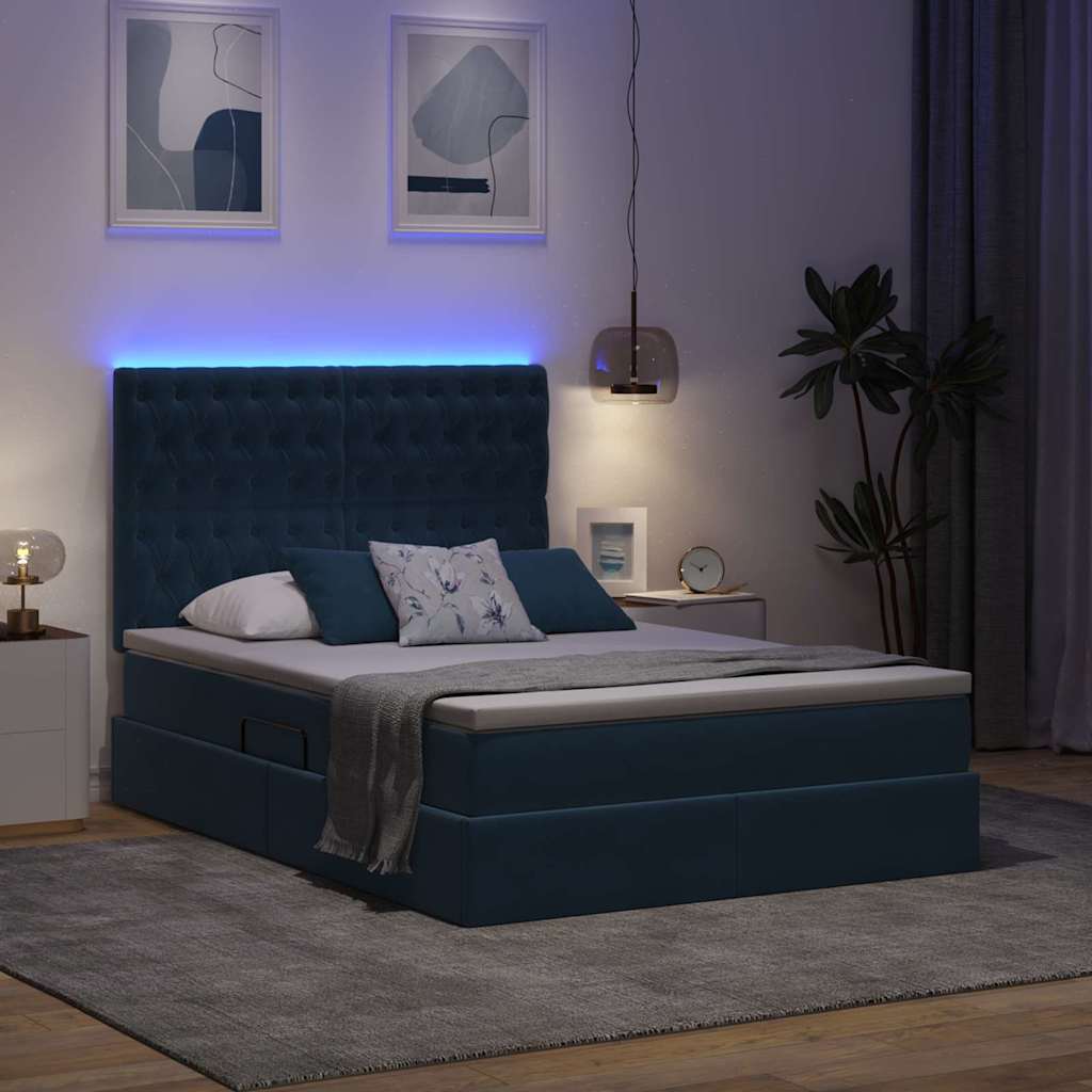 Krevet s prostorom za pohranu s LED-om Tamno plava 140 x 200 cm