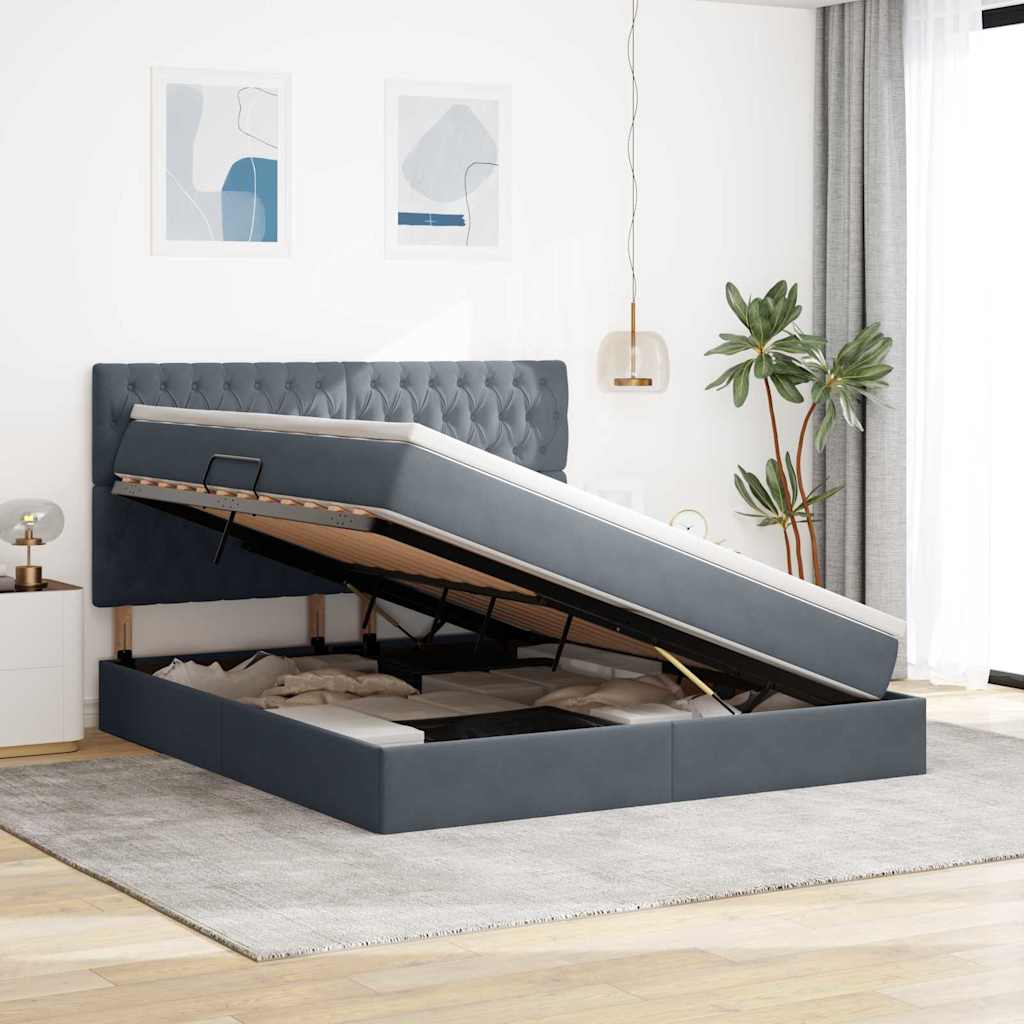 Krevet s prostorom za pohranu s LED-om Tamno siva 180 x 200 cm