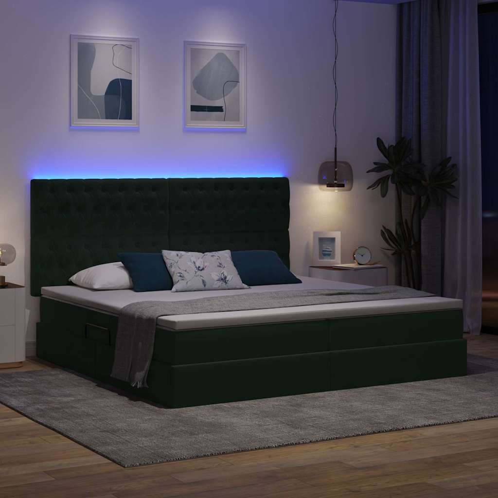 Krevet s prostorom za pohranu s LED-om Tamnozelena 200 x 200 cm