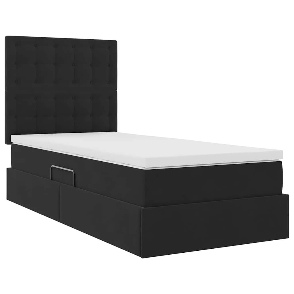 Krevet s prostorom za pohranu s LED-om Crna 90 x 190 cm Baršun