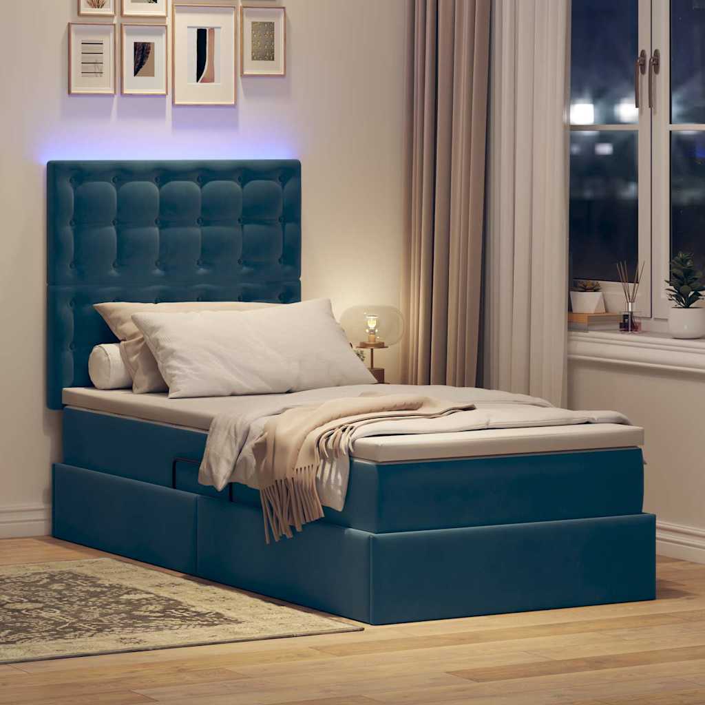 Krevet s prostorom za pohranu s LED-om Tamno plava 90 x 190 cm