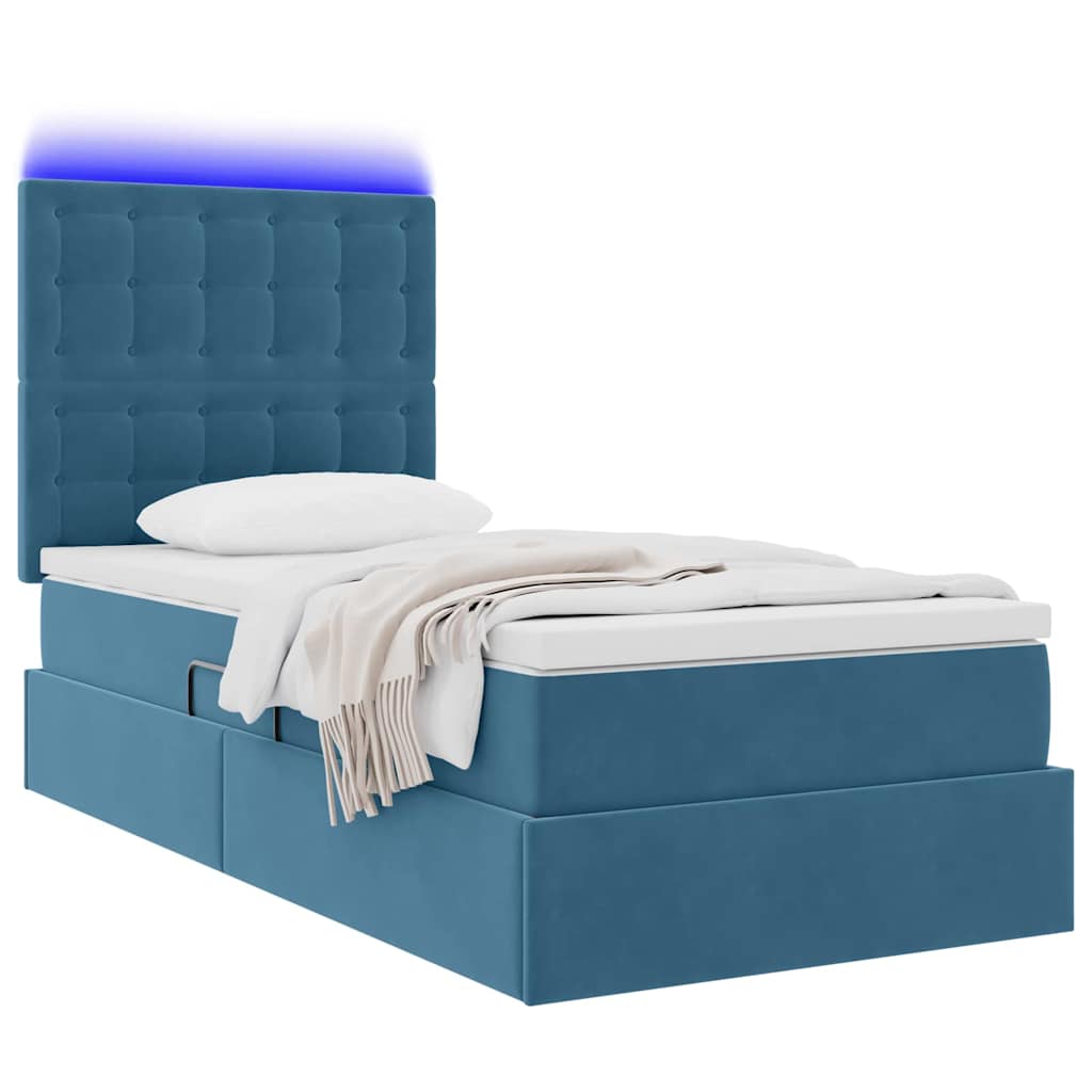 Krevet s prostorom za pohranu s LED-om Tamno plava 90 x 190 cm