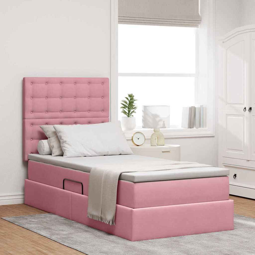 LED krevet za pohranu s madracem Ružičasta 90 x 190 cm Baršun