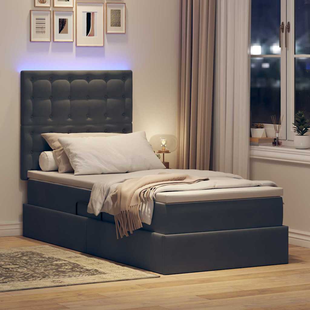 Krevet s prostorom za pohranu s LED-om Tamno siva 90 x 200 cm