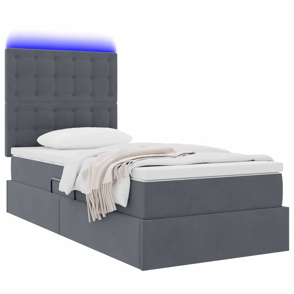 Krevet s prostorom za pohranu s LED-om Tamno siva 90 x 200 cm