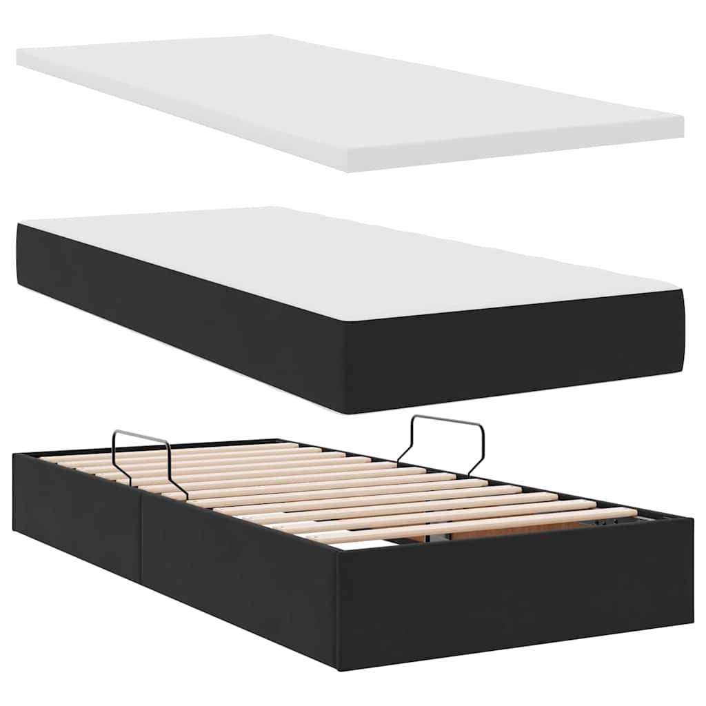 Krevet s prostorom za pohranu s LED-om Crna 90 x 200 cm Baršun