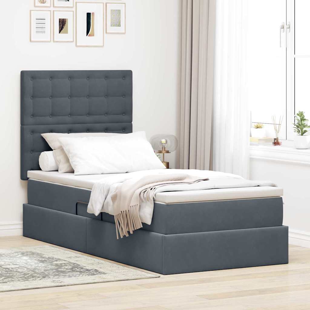 Krevet s prostorom za pohranu s LED-om Tamno siva 100 x 200 cm