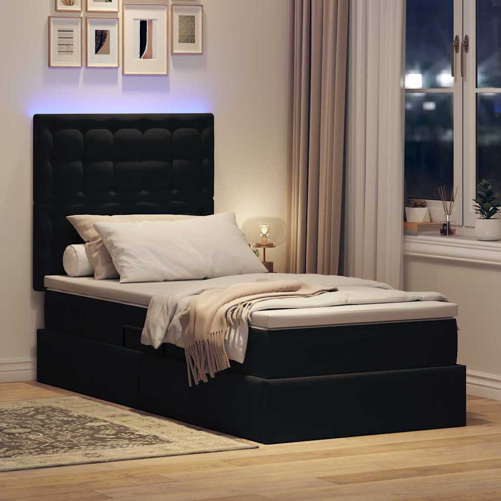 Krevet s prostorom za pohranu s LED-om Crna 100 x 200 cm Baršun