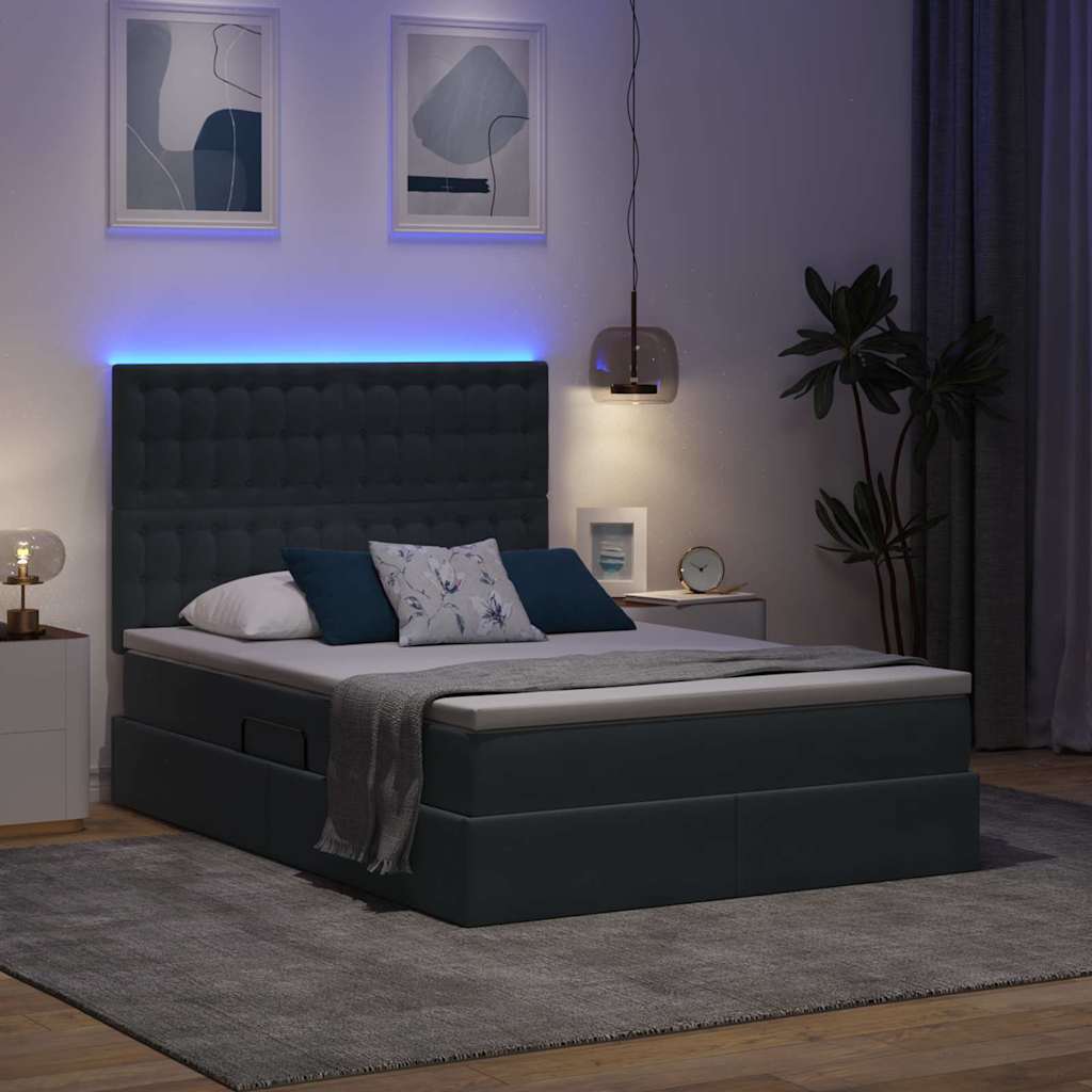 LED krevet za pohranu s madracem Tamnosiva 140 x 190 cm Baršun