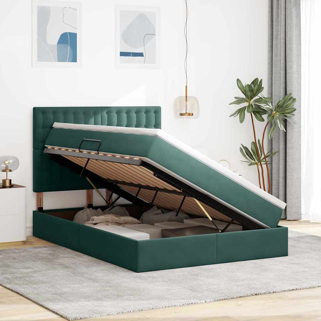 Krevet s prostorom za pohranu s LED-om Tamnozelena 140 x 190 cm