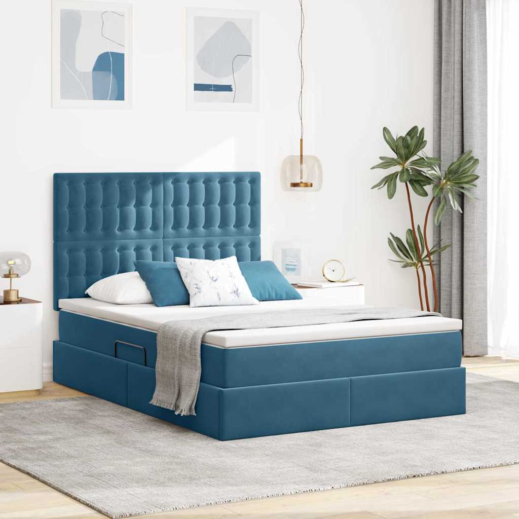 Krevet s prostorom za pohranu s LED-om Tamno plava 140 x 190 cm