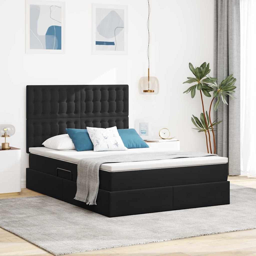 Krevet s prostorom za pohranu s LED-om Crna 140 x 200 cm Baršun