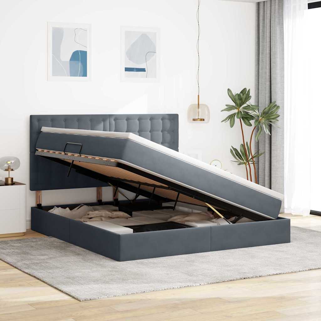 Krevet s prostorom za pohranu s LED-om Tamno siva 160 x 200 cm