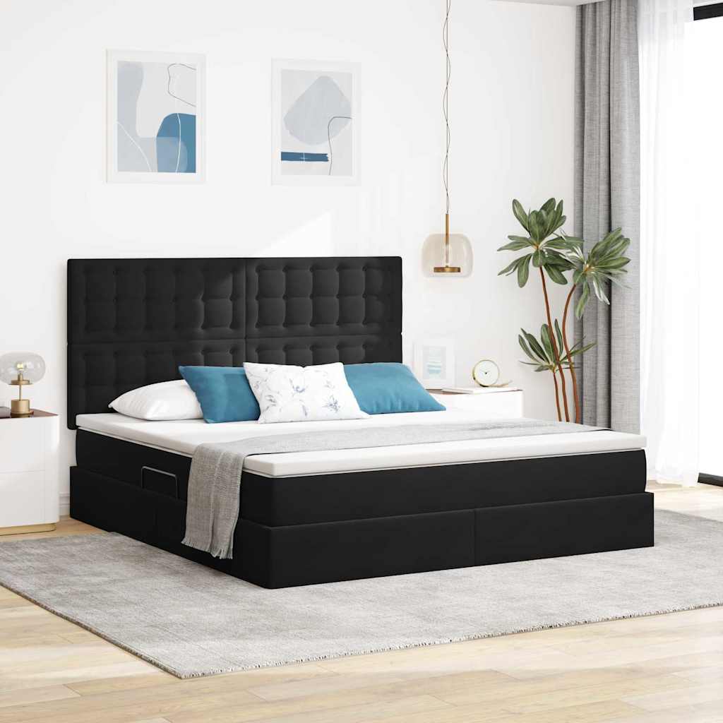 LED krevet za pohranu s madracem Crna 160 x 200 cm Baršun