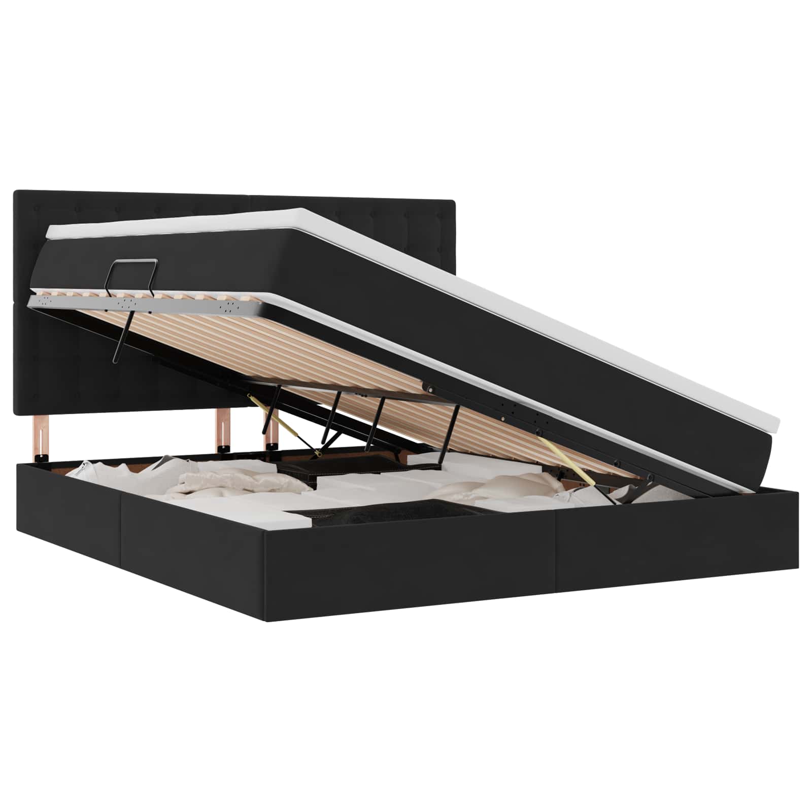 LED krevet za pohranu s madracem Crna 160 x 200 cm Baršun