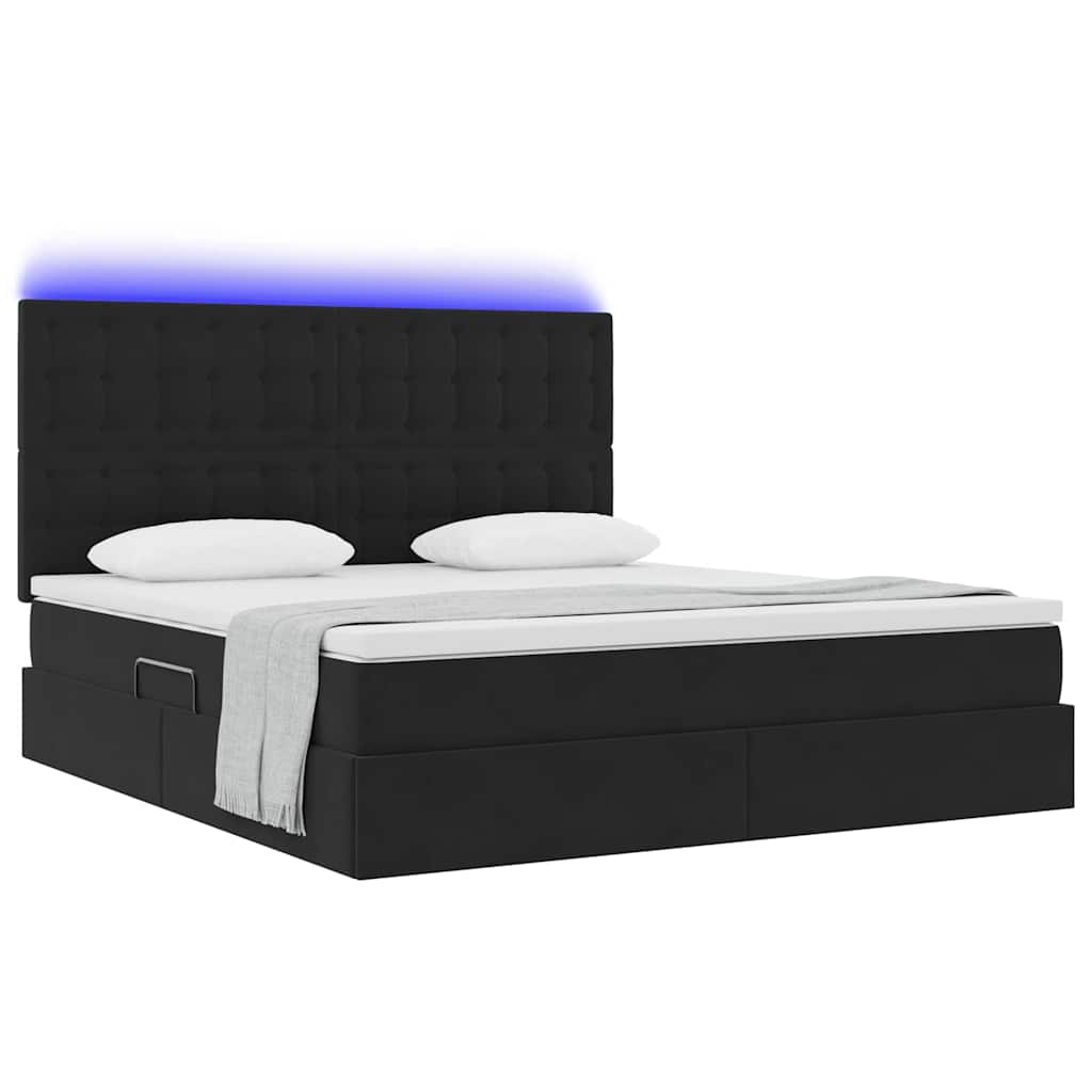 LED krevet za pohranu s madracem Crna 160 x 200 cm Baršun
