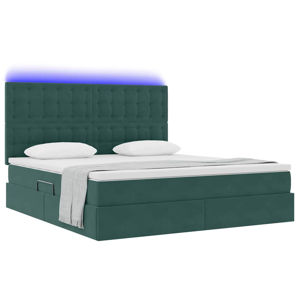 Krevet s prostorom za pohranu s LED-om Tamnozelena 160 x 200 cm