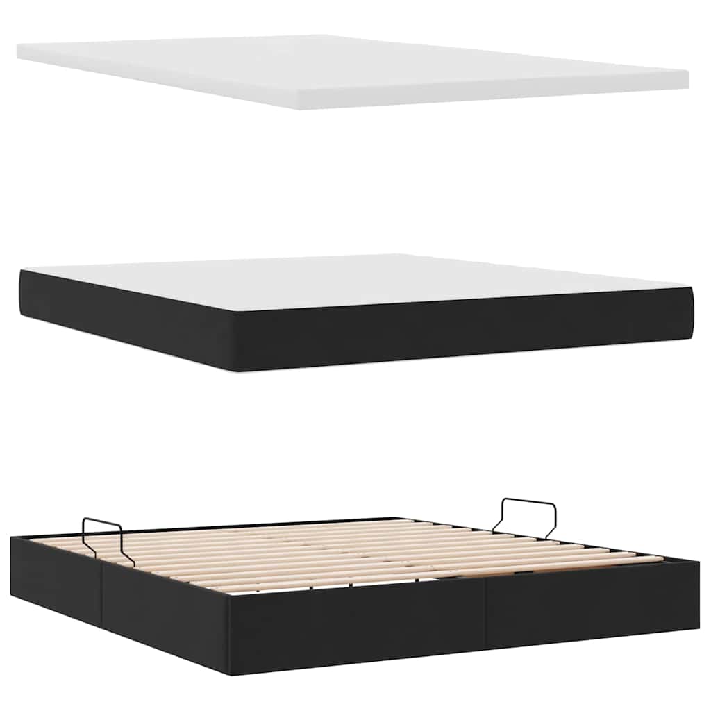 LED krevet za pohranu s madracem Crna 180 x 200 cm Baršun
