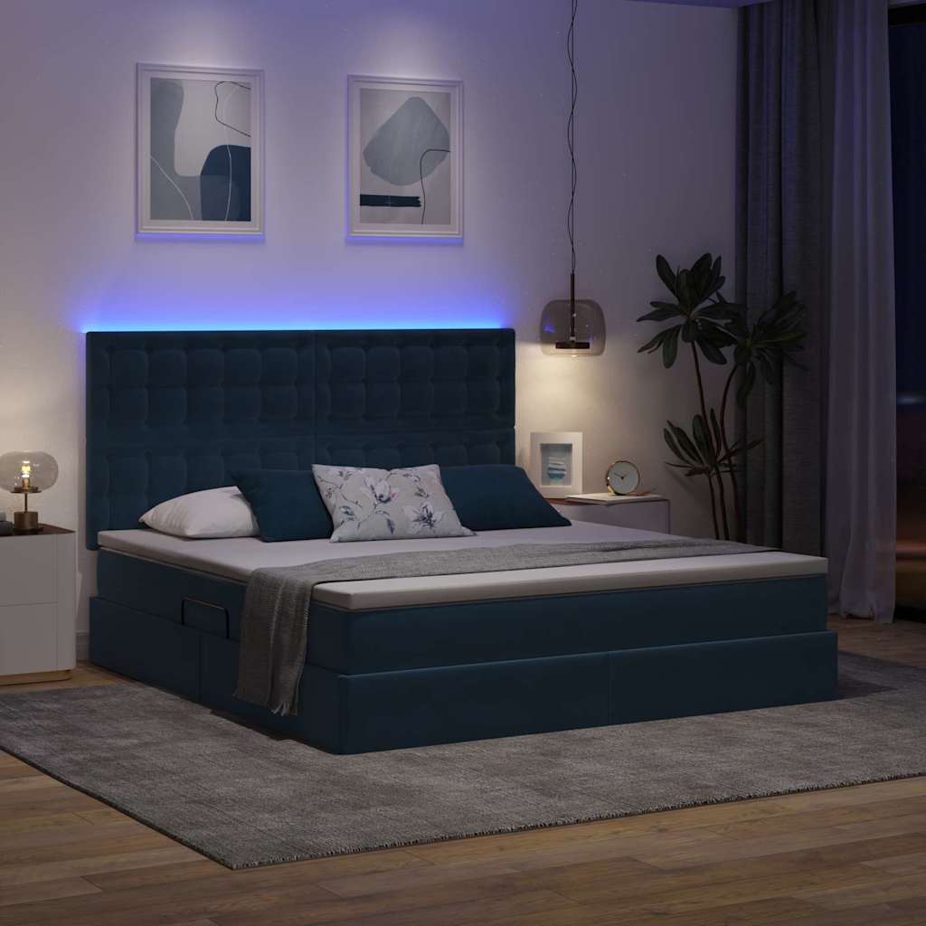 Krevet s prostorom za pohranu s LED-om Tamno plava 180 x 200 cm