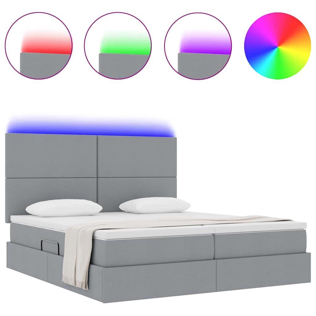 Krevet s LED trakama Svijetlo siva 180 x 200 cm tkanina