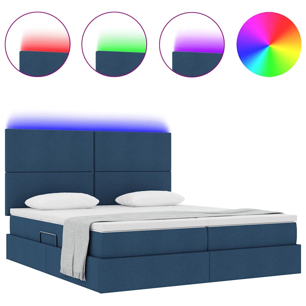 Krevet s LED trakama s uzglavljem Plava 180 x 200 cm tkanina