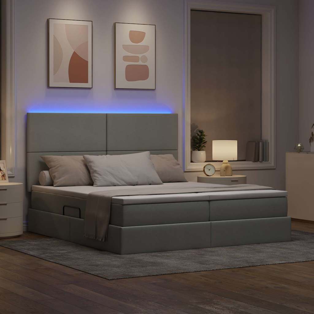 Krevet s LED trakama Svijetlo siva 200 x 200 cm tkanina