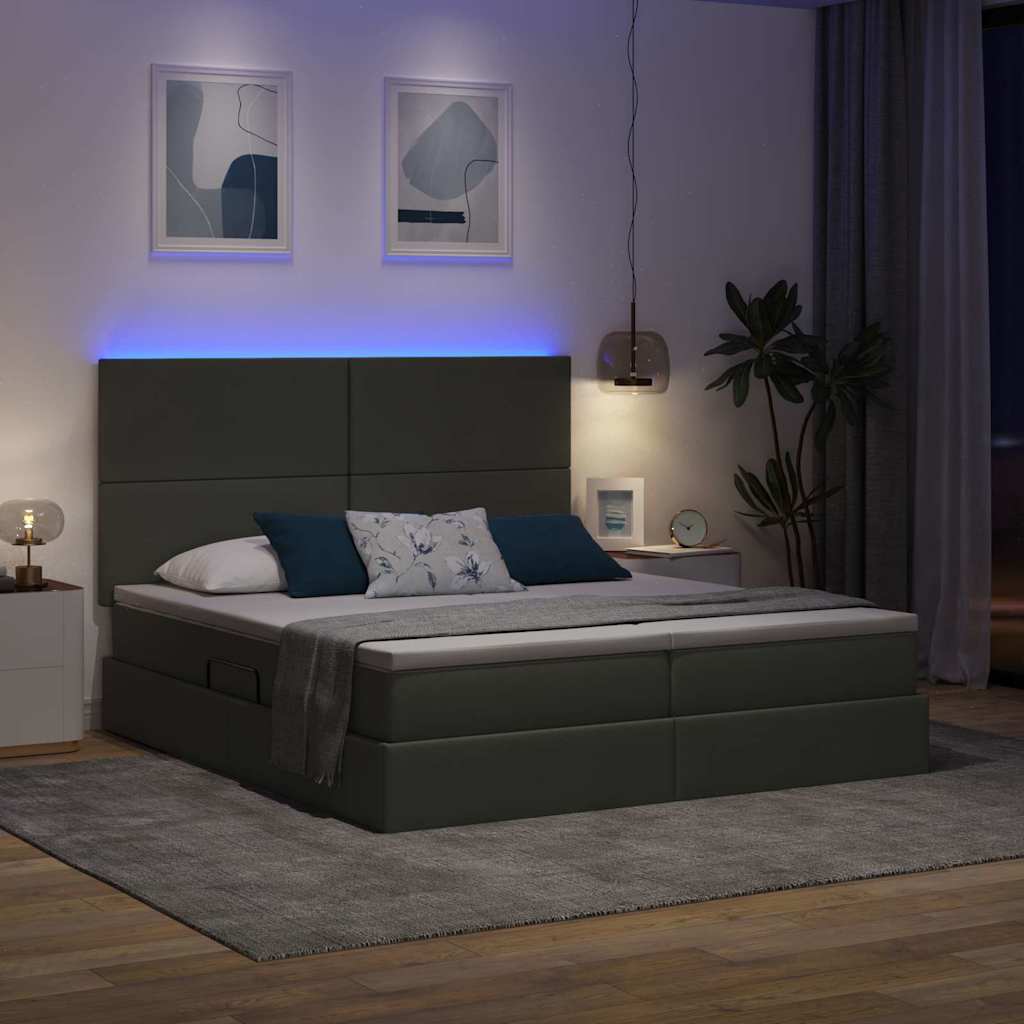 Krevet s LED trakama s pohranom Tamno siva 200 x 200 cm tkanina