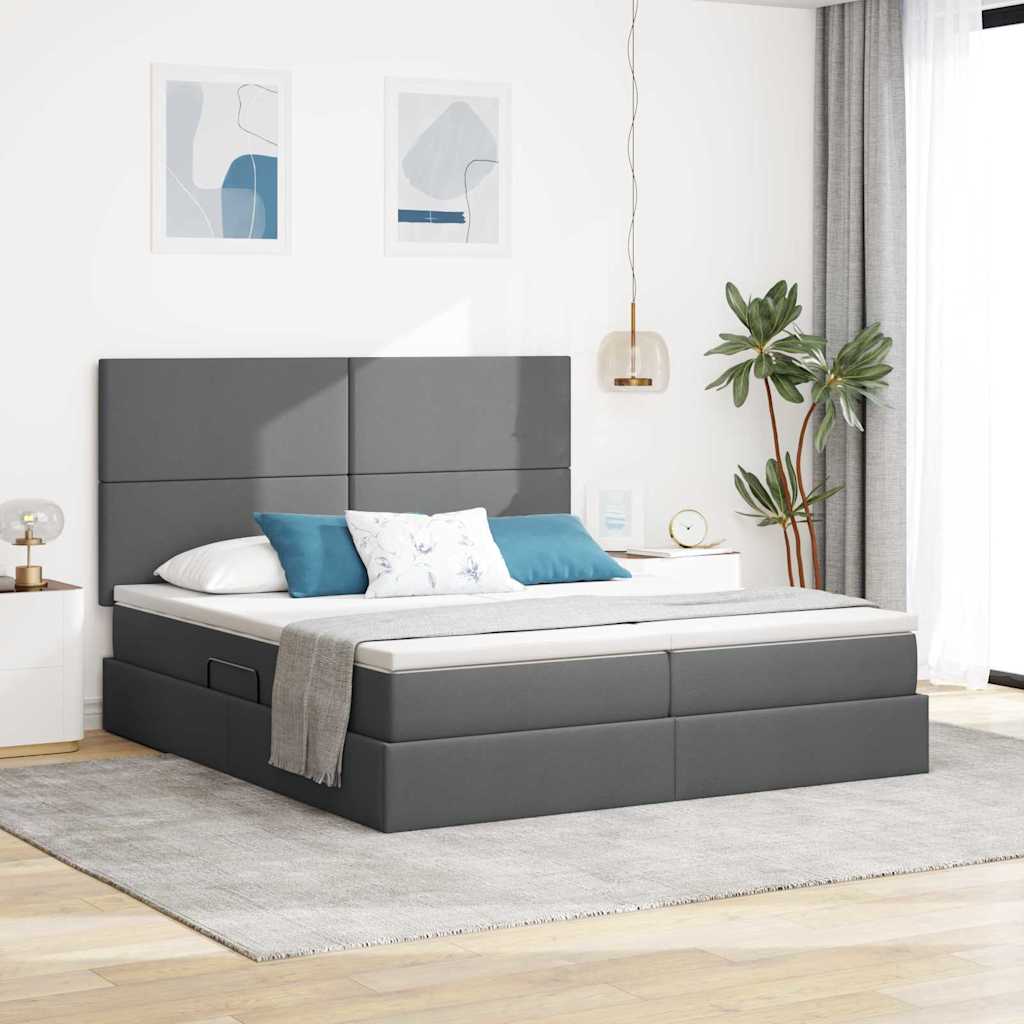 Krevet s LED trakama s pohranom Tamno siva 200 x 200 cm tkanina