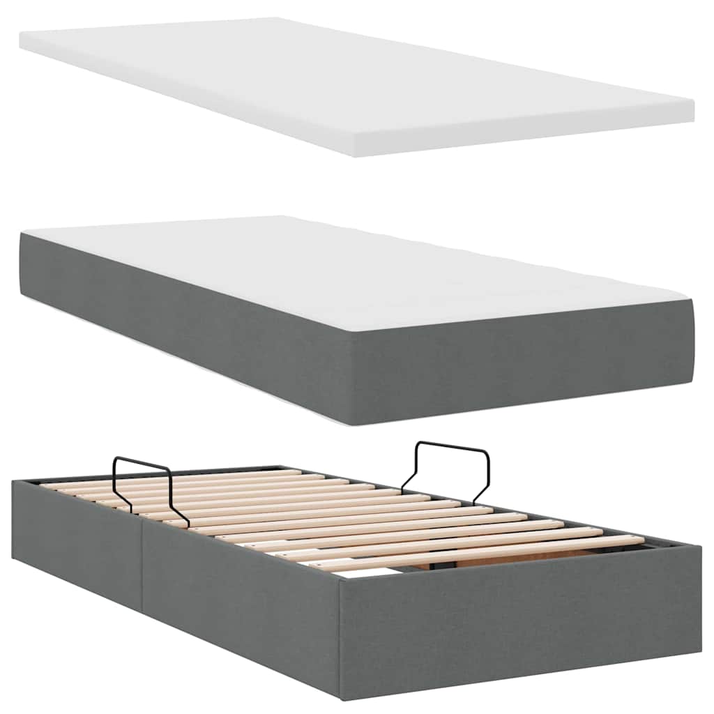 Krevet s LED trakama s pohranom Tamno siva 200 x 200 cm tkanina
