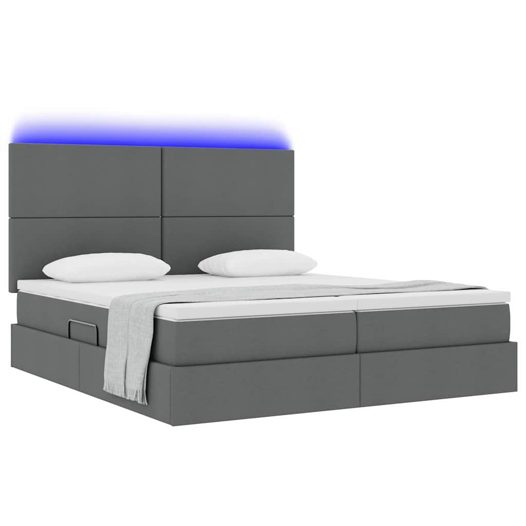 Krevet s LED trakama s pohranom Tamno siva 200 x 200 cm tkanina