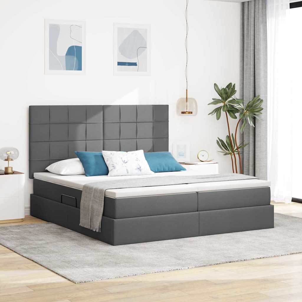 LED krevet za pohranu s madracem Tamnosiva 180 x 200 cm Tkanina