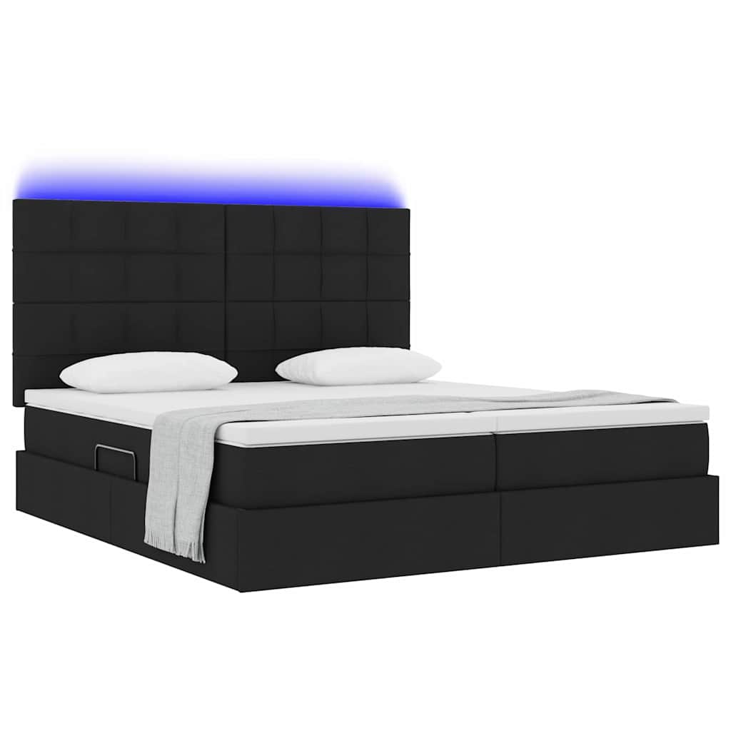 LED krevet za pohranu s madracem Crna 180 x 200 cm Tkanina