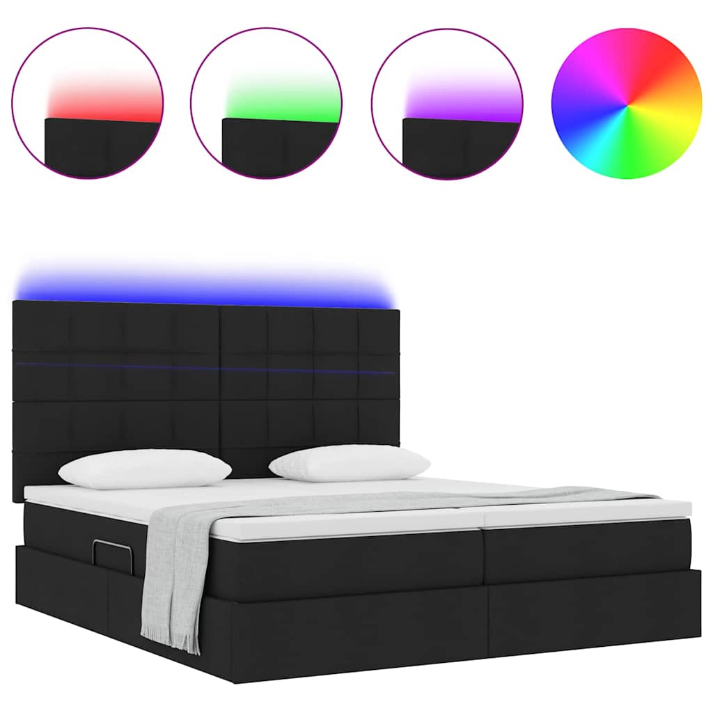 Krevet s LED trakama s uzglavljem Crna 180 x 200 cm tkanina