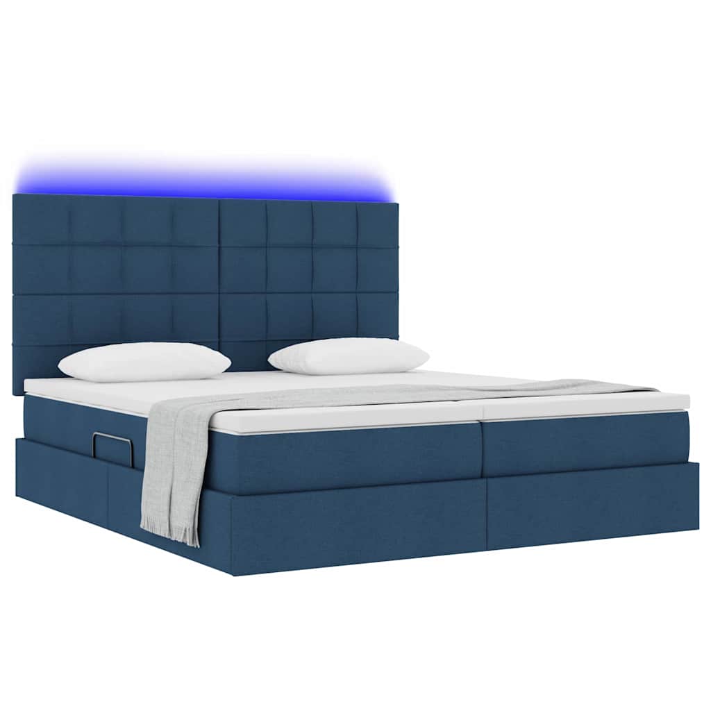 Krevet s LED trakama s uzglavljem Plava 180 x 200 cm tkanina
