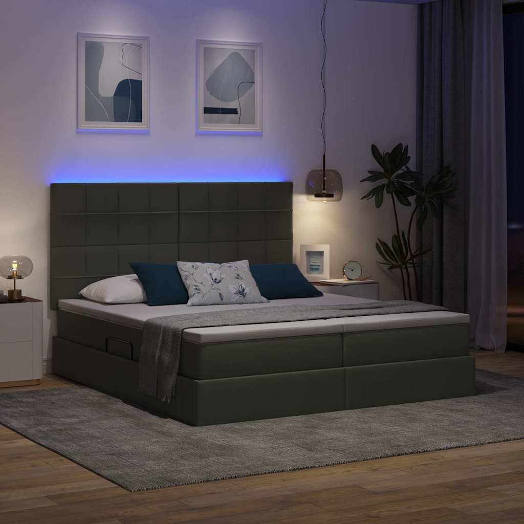 Krevet s LED trakama s pohranom Tamno siva 200 x 200 cm tkanina