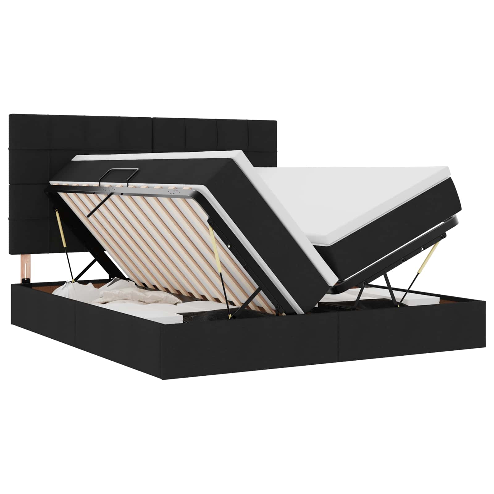 LED krevet za pohranu s madracem Crna 200 x 200 cm Tkanina